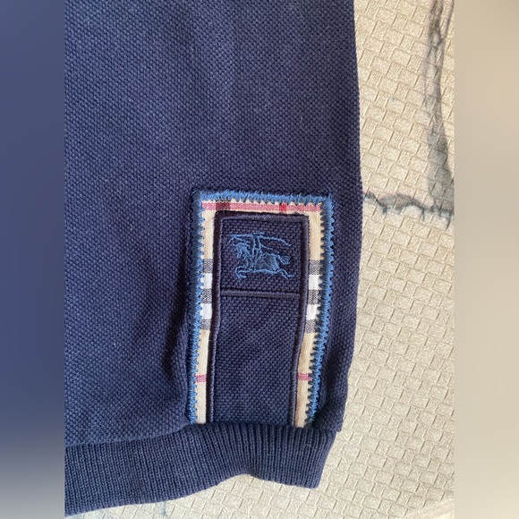 Mens BURBERRY Upscale Polo🐴Navy/ Nova Check Details & sleeve LOGO🔥20.5”p-p-MED - Picture 12 of 16